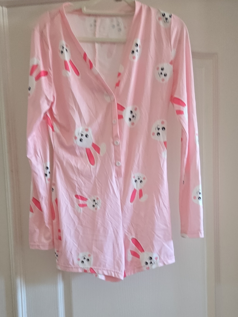 Pink Bunny Print Long-Sleeve Romper